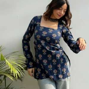 infinityemporium19-women-printed-cotton-blend-tunic-kurta-blue