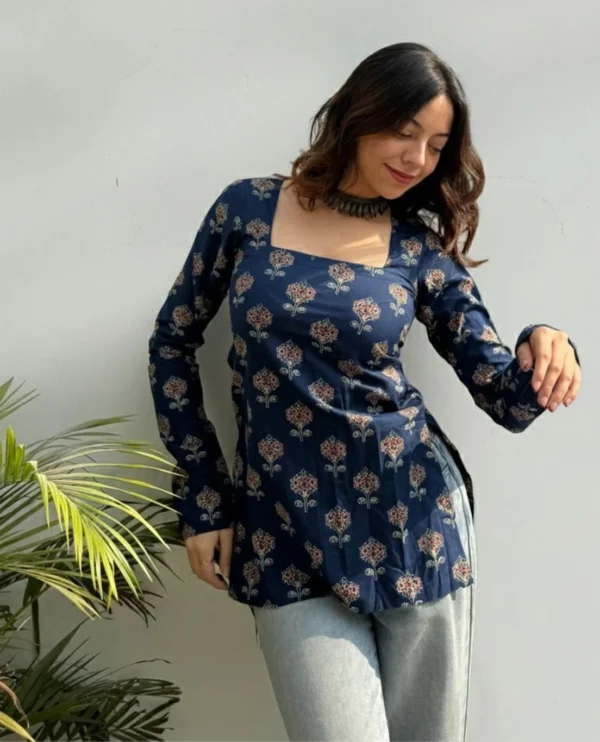 INFINITYEMPORIUM19 Women Printed Cotton Blend Tunic Kurta (Blue)